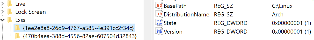 Windows注册表中的自定义WSL分发配置详细信息 Windows注册表中的自定义WSL分发配置详细信息